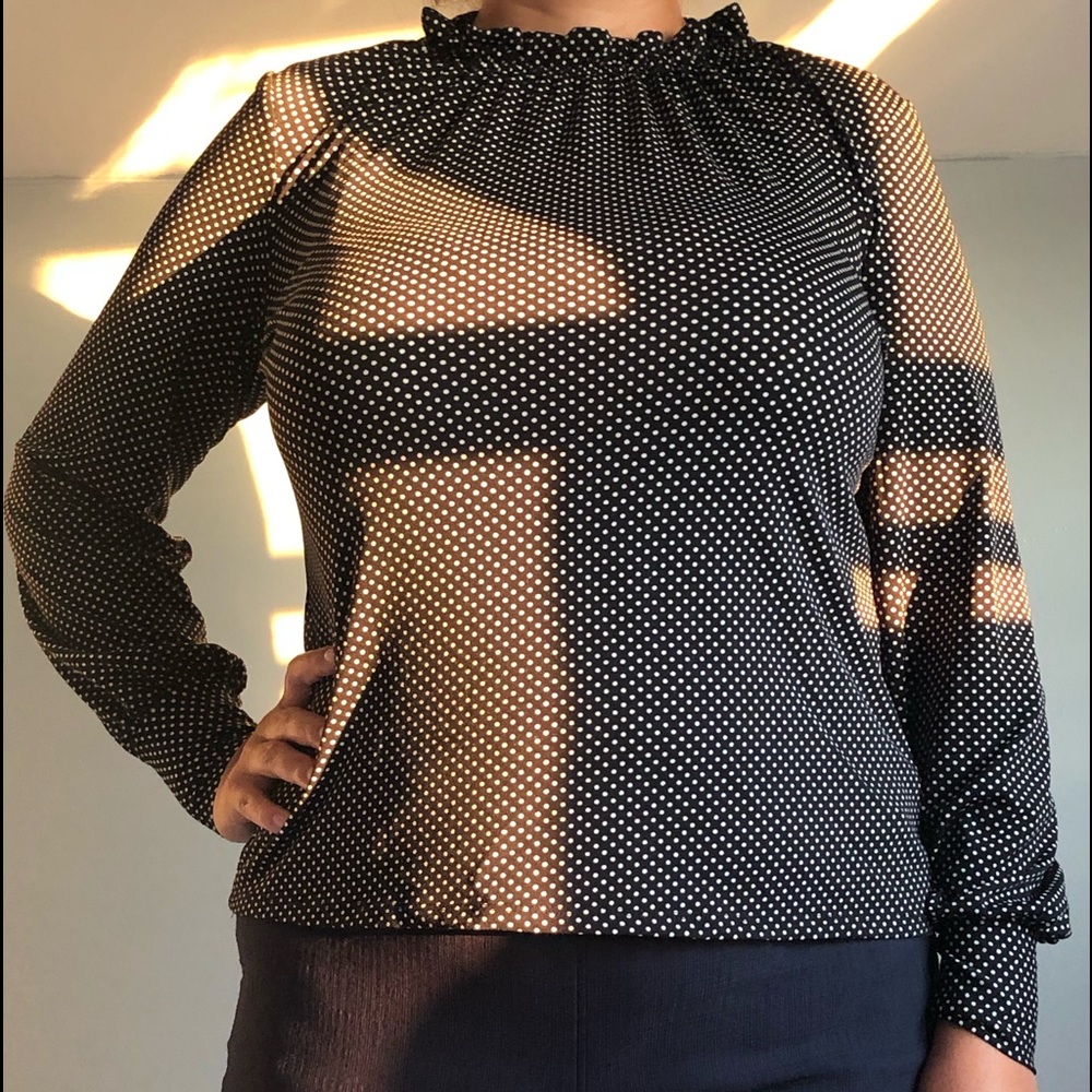 Adrianna Papell Black and White Polka Dot Blouse